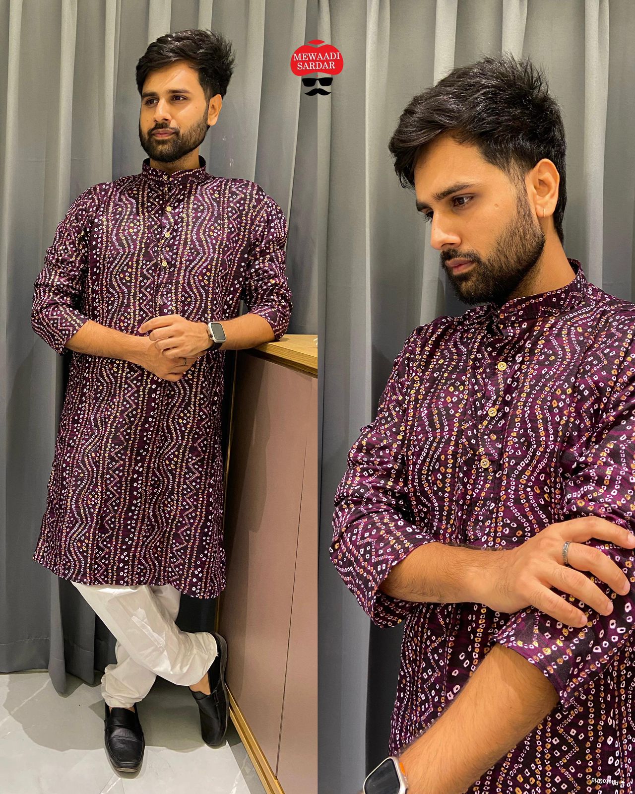 Special Mens Kurta Pajama Bandhani Print