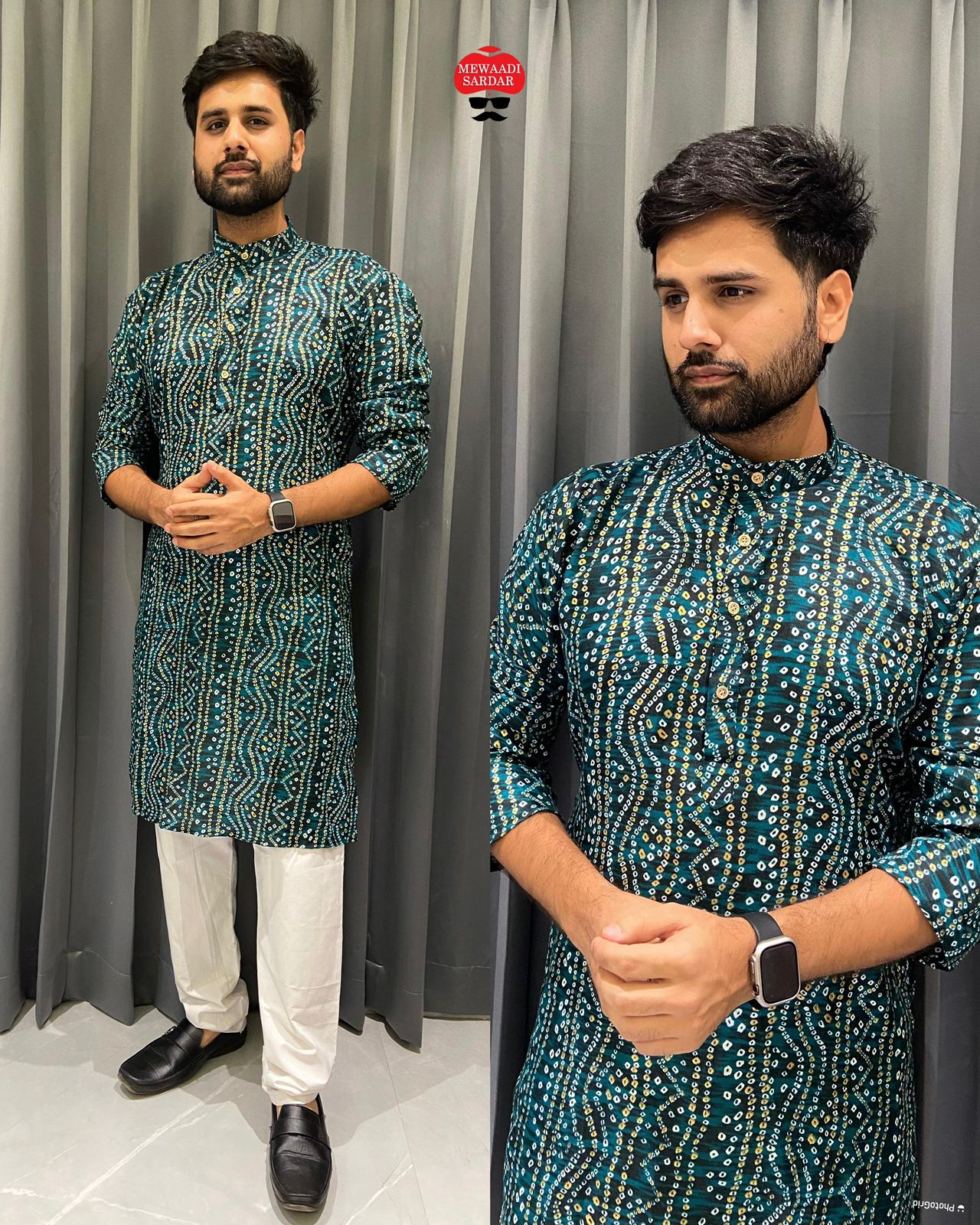 Special Mens Kurta Pajama Bandhani Print