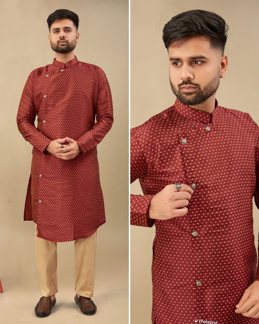 Cross button Kurta Pyjama